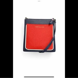 Tommy Hilfiger Colorblock Crossbody Bag Red Navy White Pebbled Faux Leather